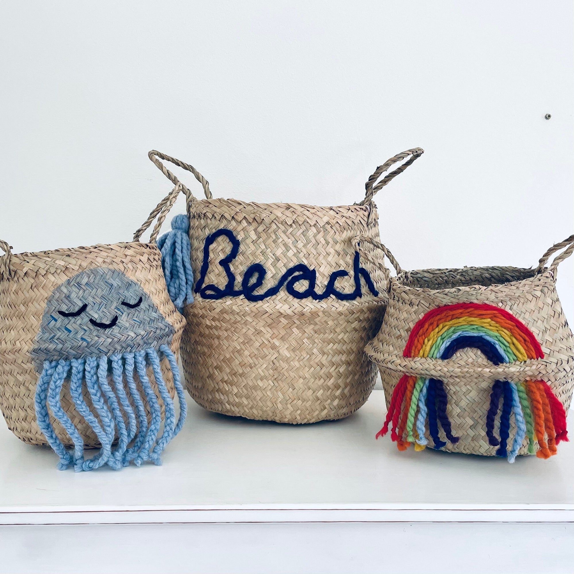 Blue Personalised tassel name basket - Extra Large