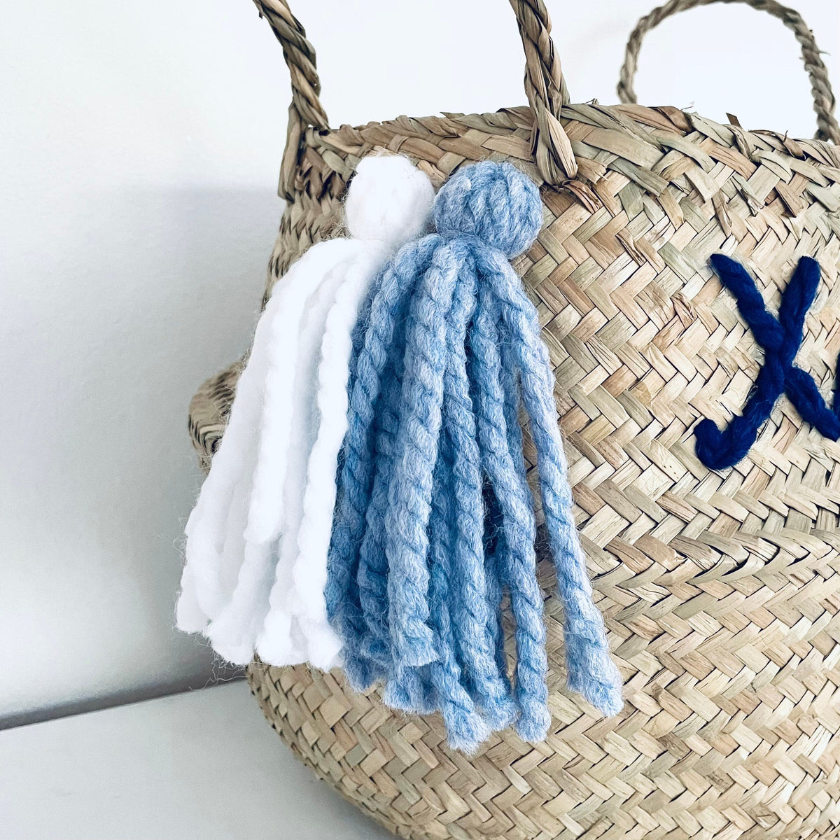 Blue Personalised tassel name basket - Extra Large