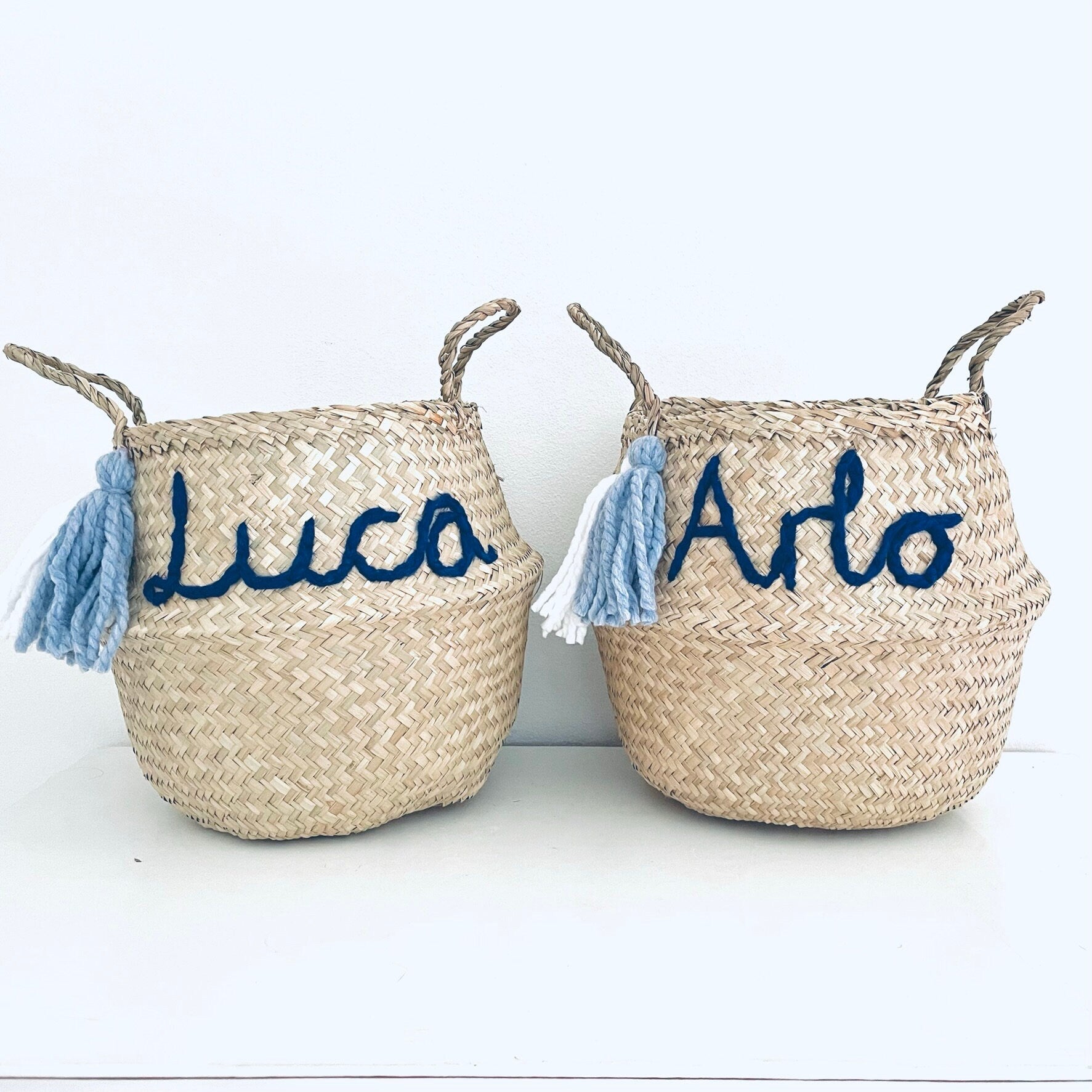 Blue Personalised tassel name basket - Extra Large