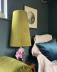 Olive Velvet Lampshade | Extra Tall Cone Light Shade | Bespoke Handmade UK