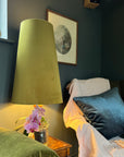 Olive Velvet Lampshade | Extra Tall Cone Light Shade | Bespoke Handmade UK