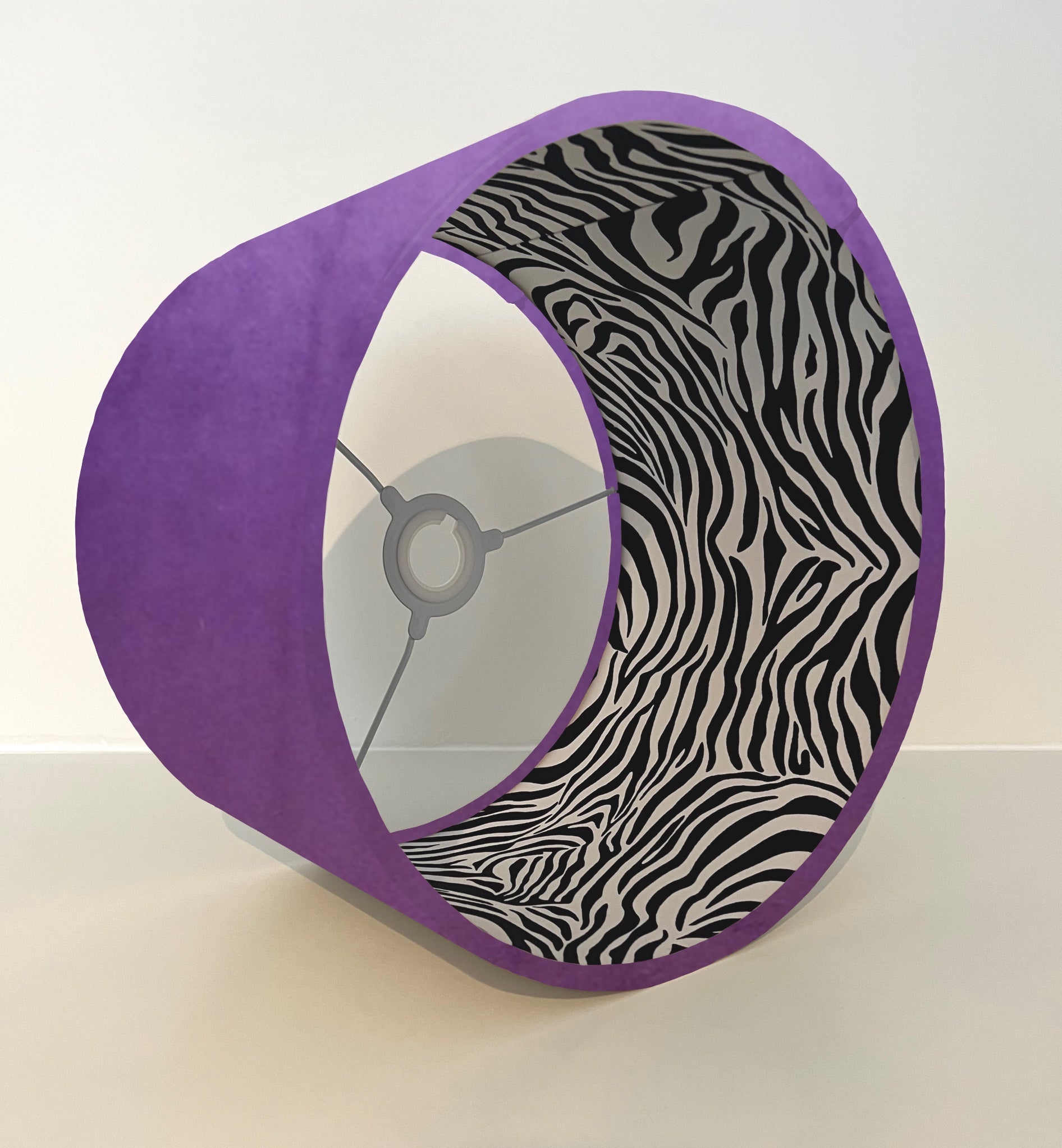 Purple Velvet &amp; Zebra Cotton Double Sided Drum Lampshade | Handmade Ceiling Light Shade | Bespoke UK