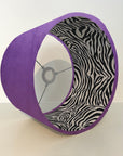 Purple Velvet & Zebra Cotton Double Sided Drum Lampshade | Handmade Ceiling Light Shade | Bespoke UK