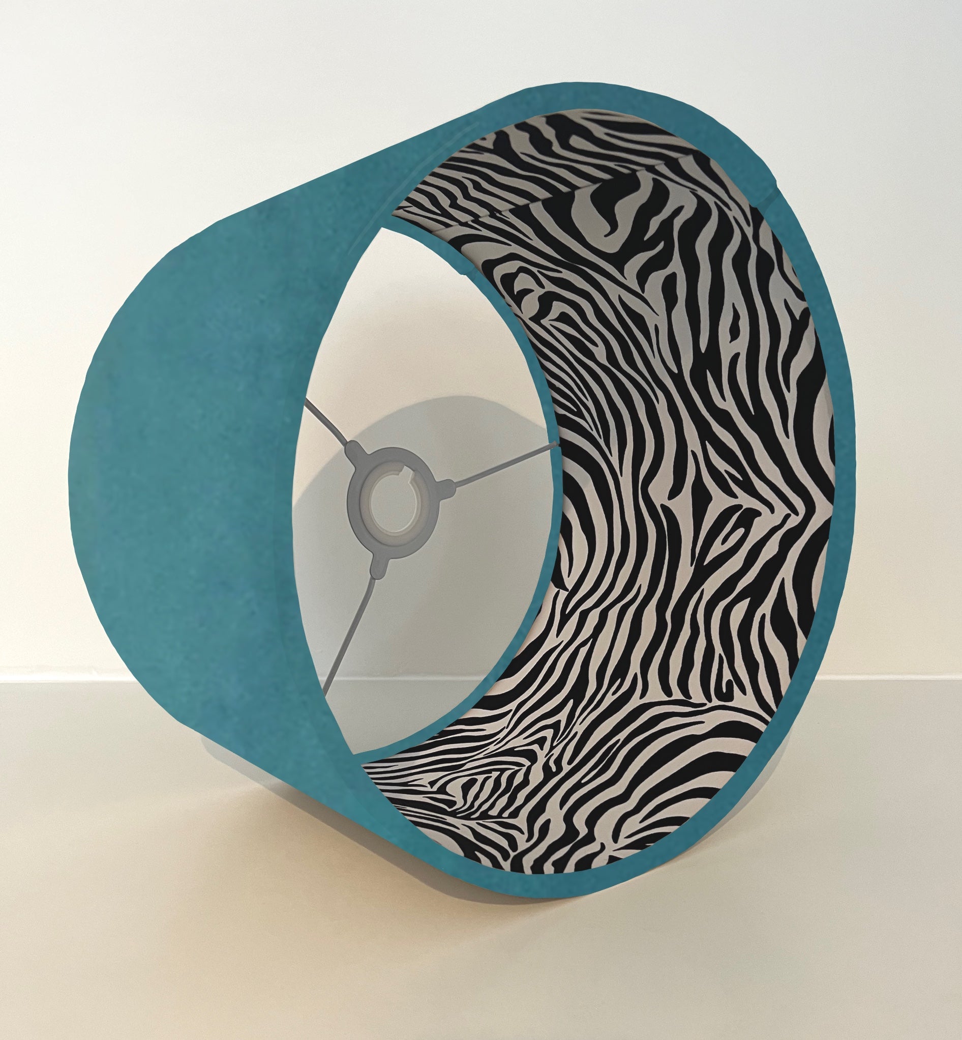 Teal Velvet &amp; Zebra Cotton Double Sided Drum Lampshade | Handmade Ceiling Light Shade | Bespoke UK