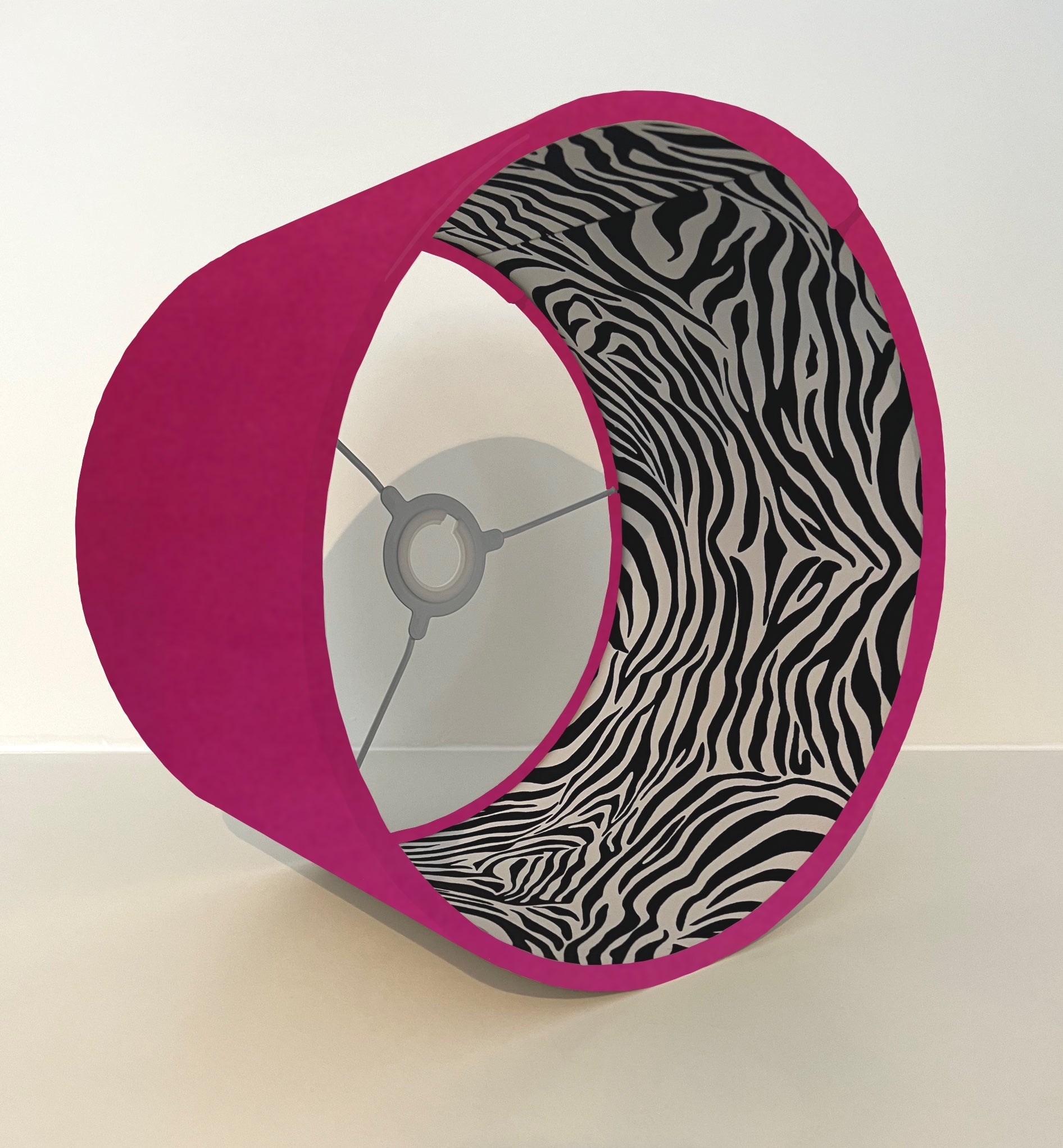 Hot Pink Velvet &amp; Zebra Cotton Double Sided Drum Lampshade | Handmade Ceiling Light Shade | Bespoke UK