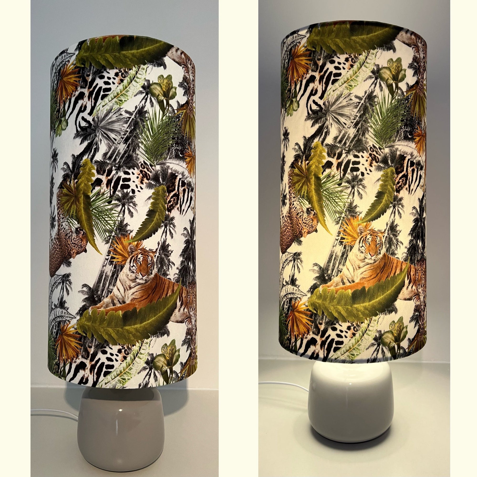 Tiger, cheetah jungle Velvet cylinder lampshade, extra tall lampshade