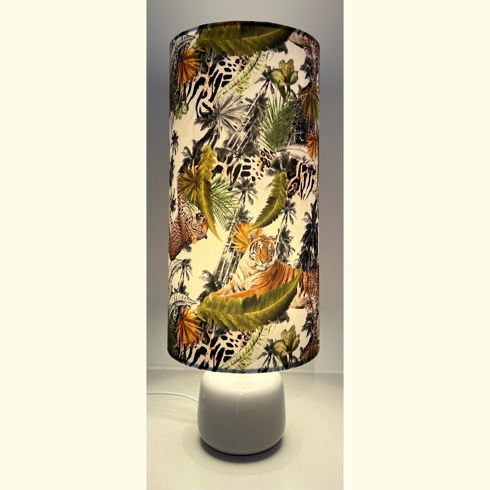 Tiger, cheetah jungle Velvet cylinder lampshade, extra tall lampshade