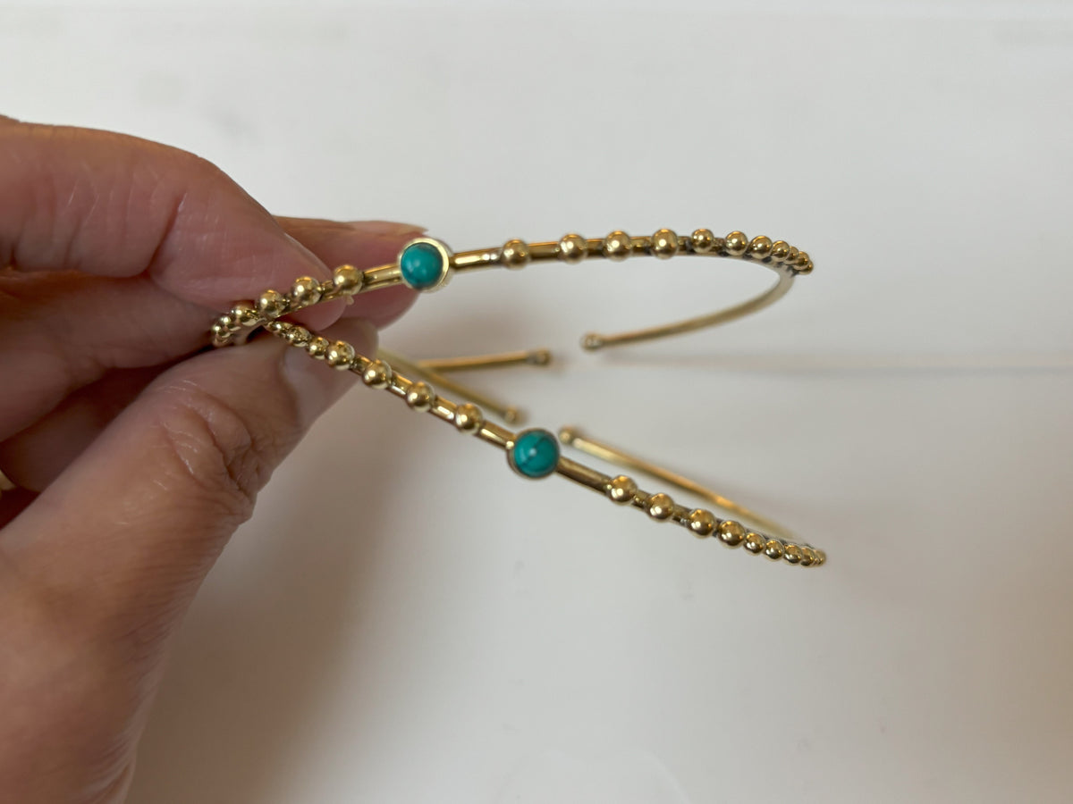 Labradorite/Turquoise/Moonstone Beaded Brass Bangle