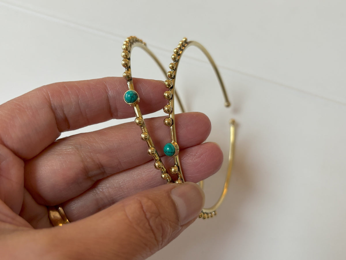 Labradorite/Turquoise/Moonstone Beaded Brass Bangle