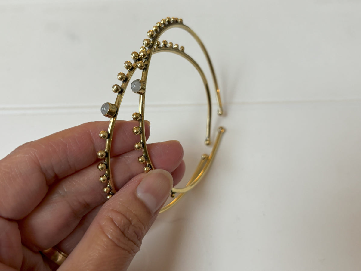 Labradorite/Turquoise/Moonstone Beaded Brass Bangle