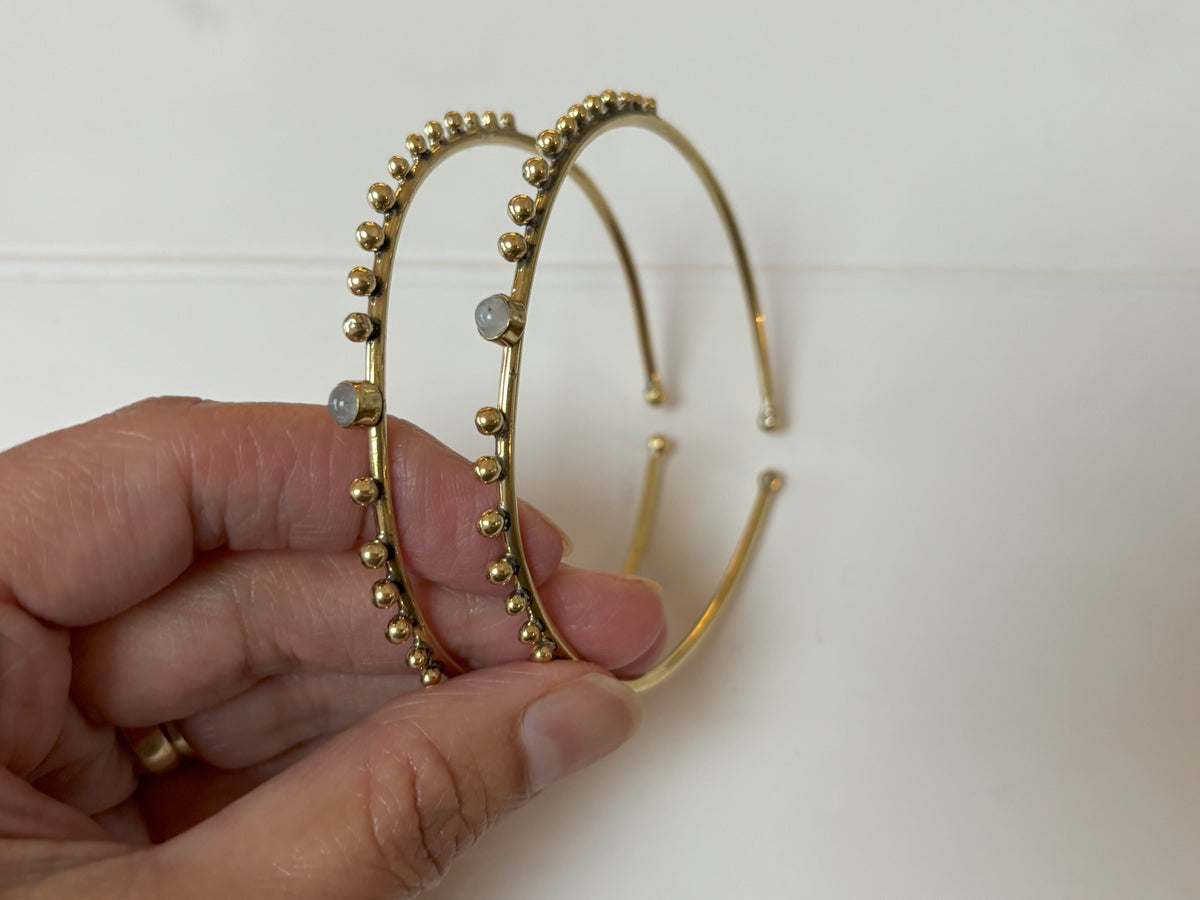 Labradorite/Turquoise/Moonstone Beaded Brass Bangle