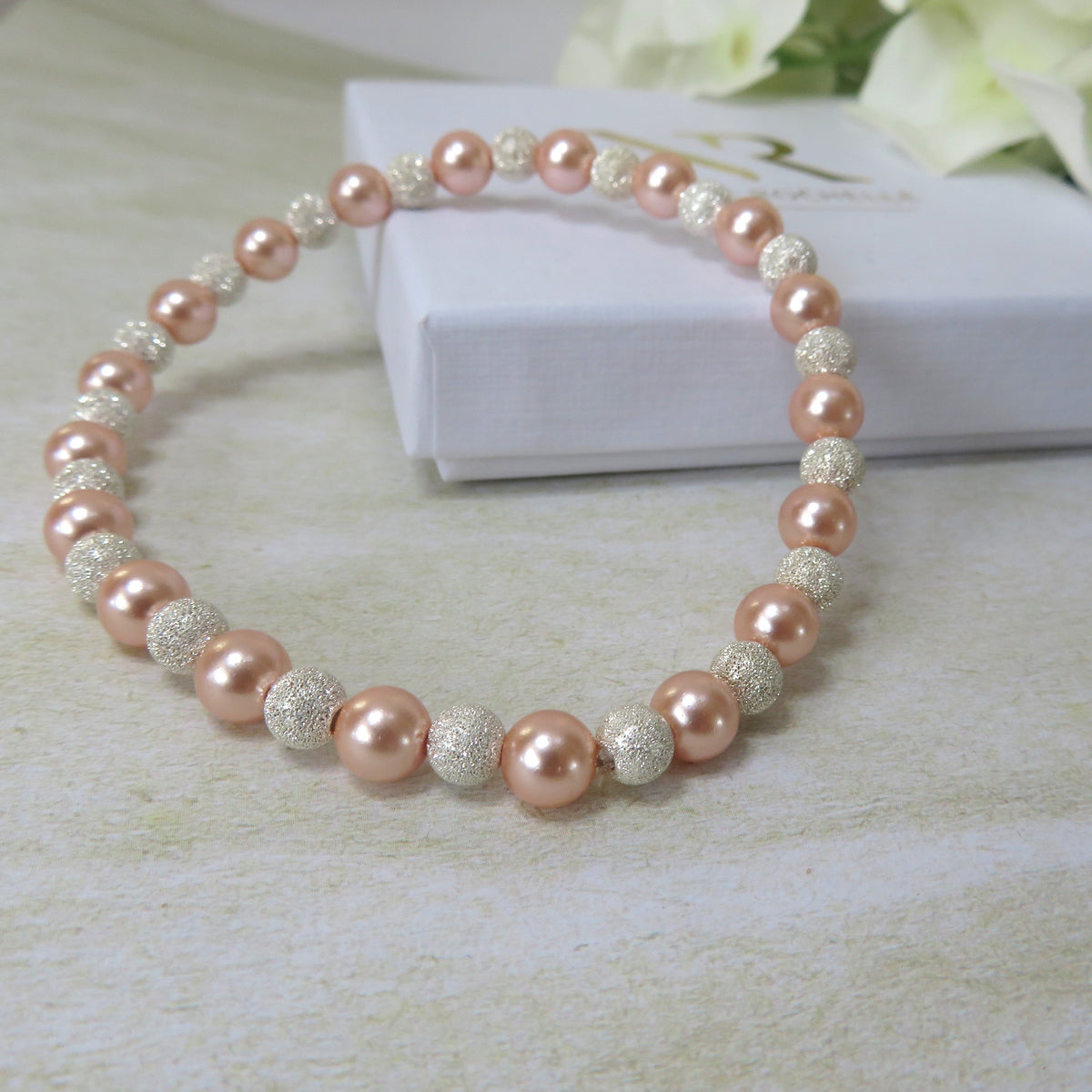 Sterling silver Sparkle and Pink Pearl Bracelet