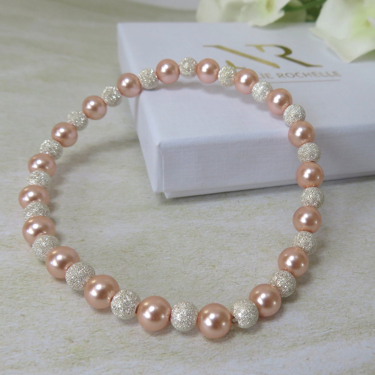 Sterling silver Sparkle and Pink Pearl Bracelet