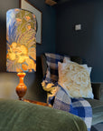 Floral midnight Velvet cylinder lampshade, extra tall lampshade