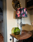 Black & Pink Botanical Velvet Lampshade | French Drum Ceiling Light Shade | Bespoke Handmade Empire Lampshade