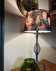 Black & Pink Botanical Velvet Lampshade | French Drum Ceiling Light Shade | Bespoke Handmade Empire Lampshade
