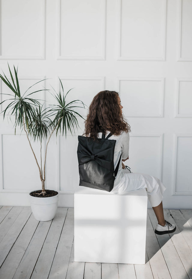Waterproof Black Bow Backpack with Laptop Pocket