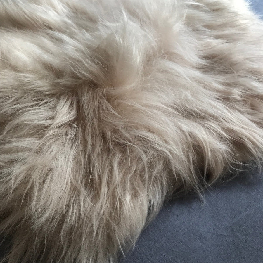 Premium Icelandic honey gold sheepskin rug, luxury longhair throw hide, sustainable Scandinavian home decor by Wildash London at brixbailey.com