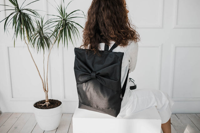 Waterproof Black Bow Backpack with Laptop Pocket