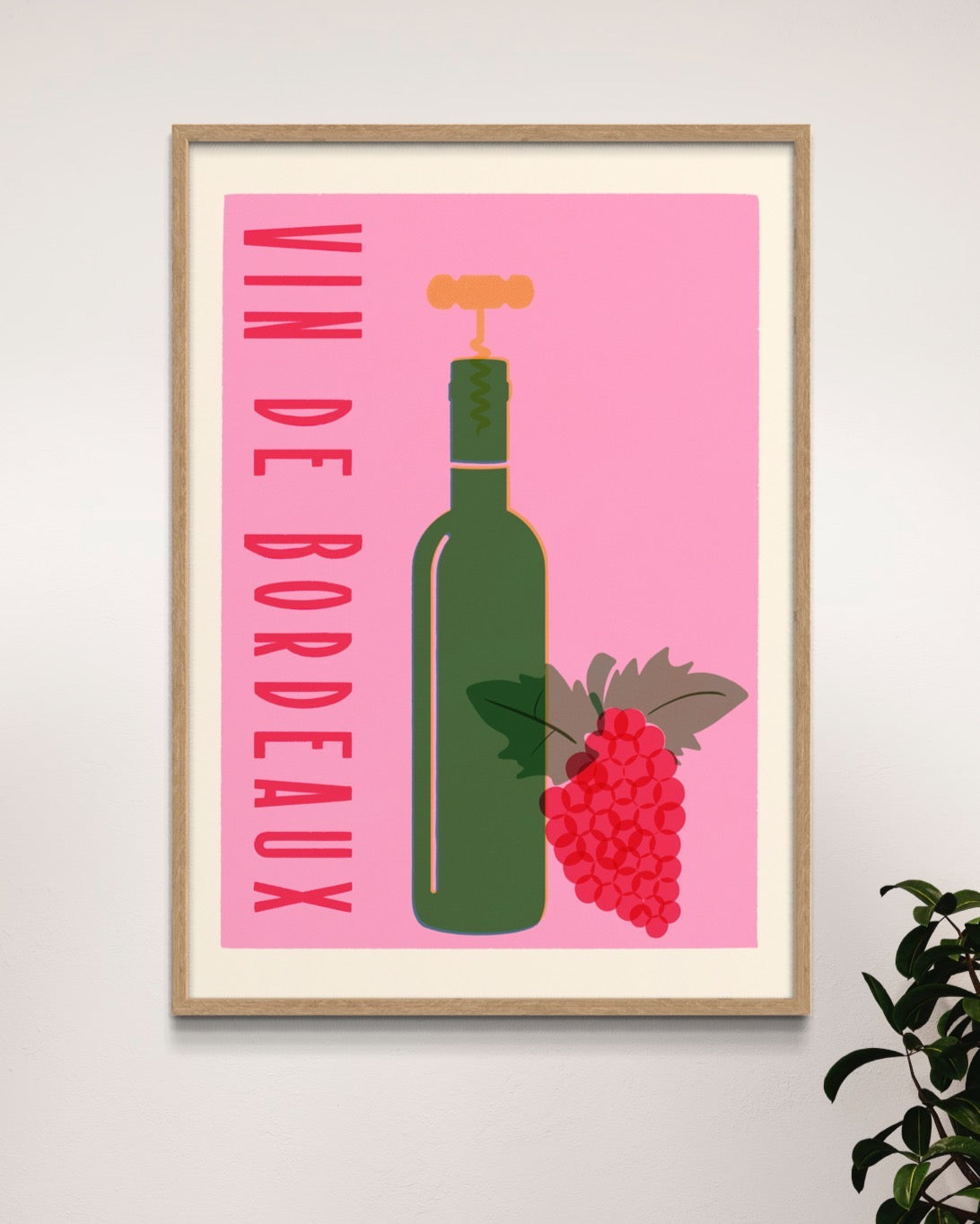 Premium Bordeaux Wine Region Retro Print on Luxury 230gsm Paper, Framed or Unframed, Multiple Sizes Available by Little Egret Design at brixbailey.com