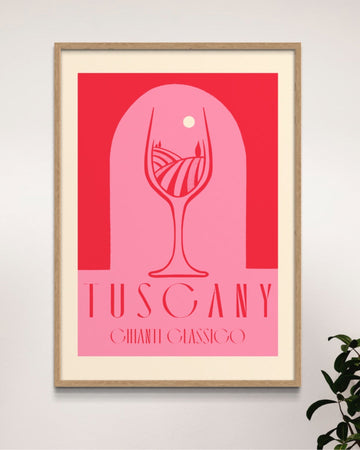 Tuscany wine print, Chianti region map, premium framed wall art, luxury Italy vineyard decor, stylish European wine poster by Little Egret Design at brixbailey.com