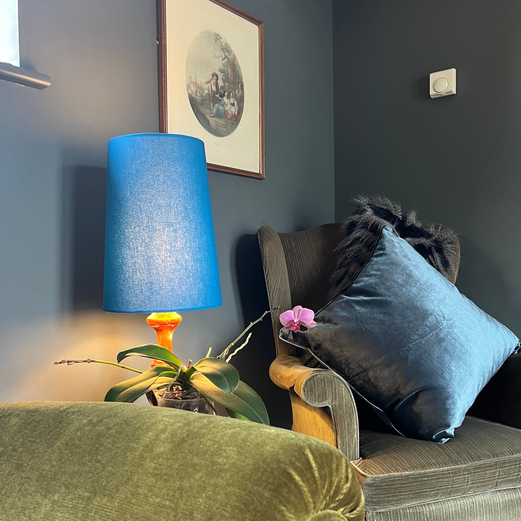 Teal Cotton Lampshade | Extra Tall Cone Light Shade | Bespoke Handmade UK