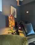 Botanical black velvet cylinder lampshade, extra tall lampshade