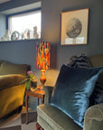 Botanical black velvet cylinder lampshade, extra tall lampshade