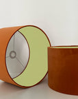 Burnt Orange Velvet & Sage Green Cotton Double Sided Drum Lampshade | Handmade Ceiling Light Shade | Bespoke UK