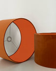 Burnt Orange Velvet & Burnt Orange Cotton Double Sided Drum Lampshade | Handmade Ceiling Light Shade | Bespoke UK