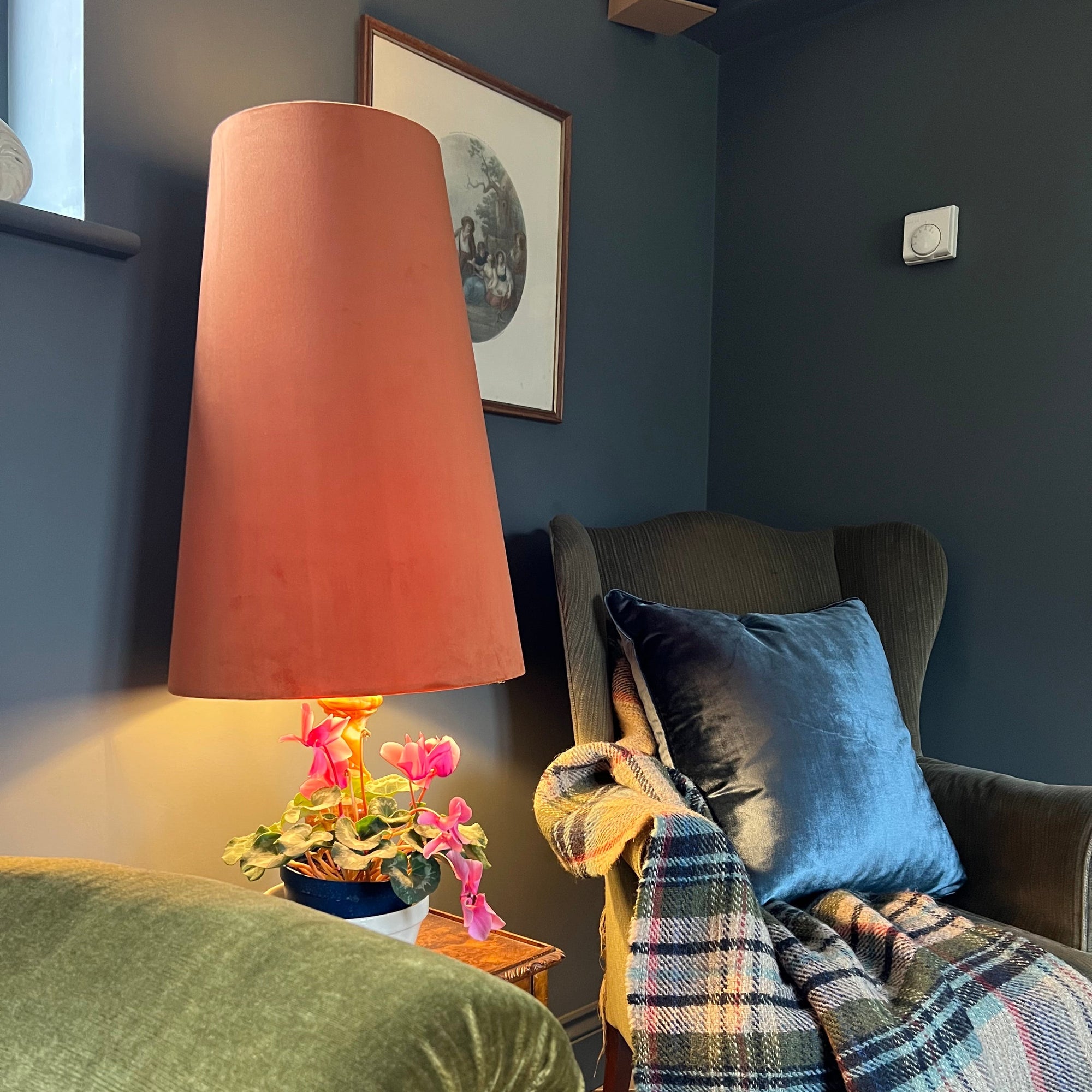 Burnt Orange Velvet Lampshade | Extra Tall Cone Light Shade | Bespoke Handmade UK