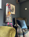 Tropical birds grey Velvet cone lampshade, extra tall lampshade