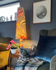 Tropical birds grey Velvet cone lampshade, extra tall lampshade