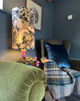 Peacock, butterfly Velvet cylinder lampshade, in black, extra tall lampshade