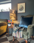 Peacock, butterfly Velvet cylinder lampshade, in black, extra tall lampshade