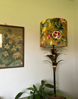 Fruit garden velvet in mustard, drum lampshade /ceiling shade with a white lining