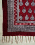 Paisley Jaal Hand-block Print Rug - Red White