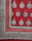 Paisley Jaal Hand-block Print Rug - Red White