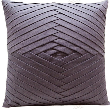 Luxury organic cotton pleated cushion covers, grey, premium handcrafted chambray weave, 50x50cm, best-selling stylish home decor by Karpāsa London at brixbailey.com