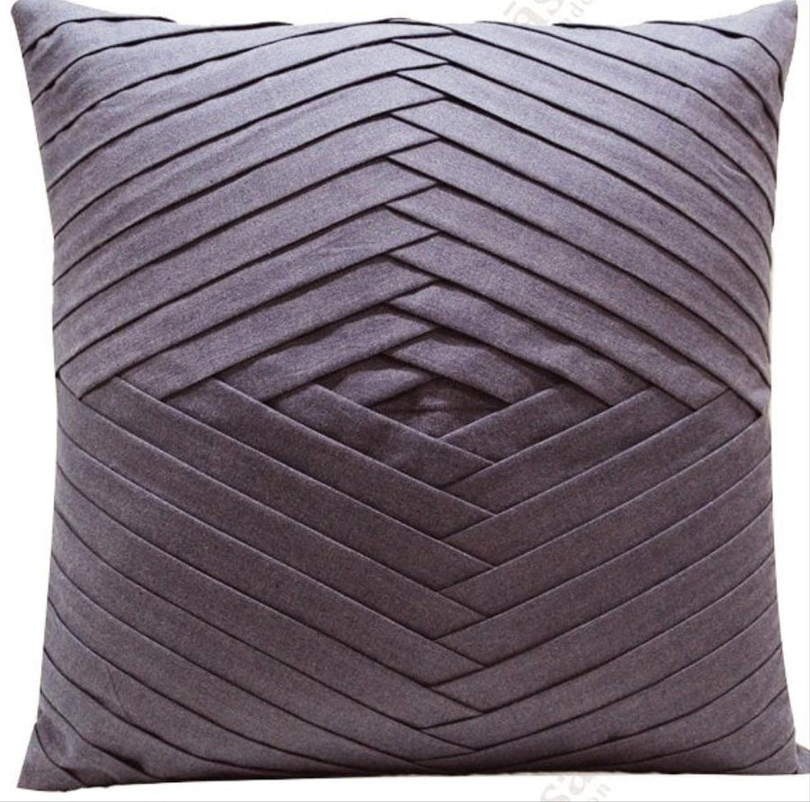 Luxury organic cotton pleated cushion covers, grey, premium handcrafted chambray weave, 50x50cm, best-selling stylish home decor by Karpāsa London at brixbailey.com