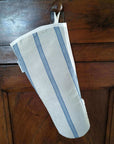 Long oven glove linen blue stripes gauntlet style