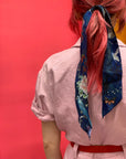 Navy 'Skinny' Silk scarf in the botanical  'Wonderous' Print, delicate, lightweight scarf accessory