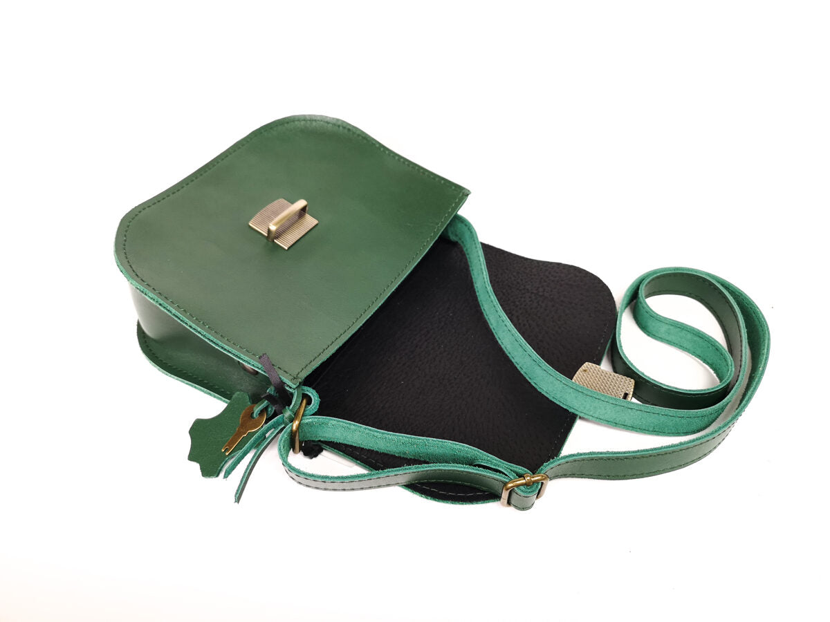 Natural Leather Saddle Bag in Green Medium Size