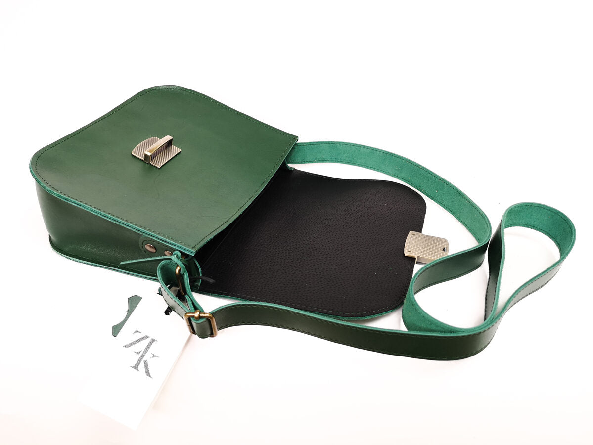 Large Natural Green Leather Saddle Bag