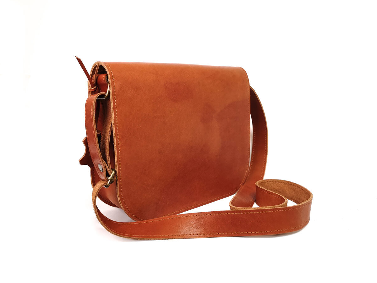 Light Brown Natural Leather Saddle Bag Large