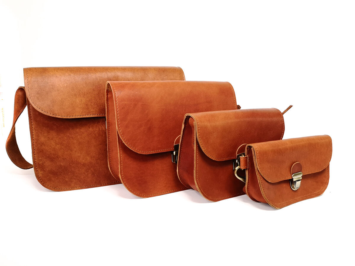 Natural Leather Saddle Bag Medium Light Brown