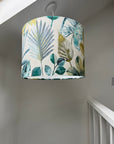 Rainforest velvet in green and blue, drum lampshade /ceiling shade with a white lining