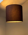 Brown cotton drum lampshade/ ceiling shade with a white lining