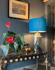 Teal cotton drum lampshade/ ceiling shade with a white lining