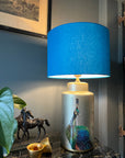 Teal cotton drum lampshade/ ceiling shade with a white lining